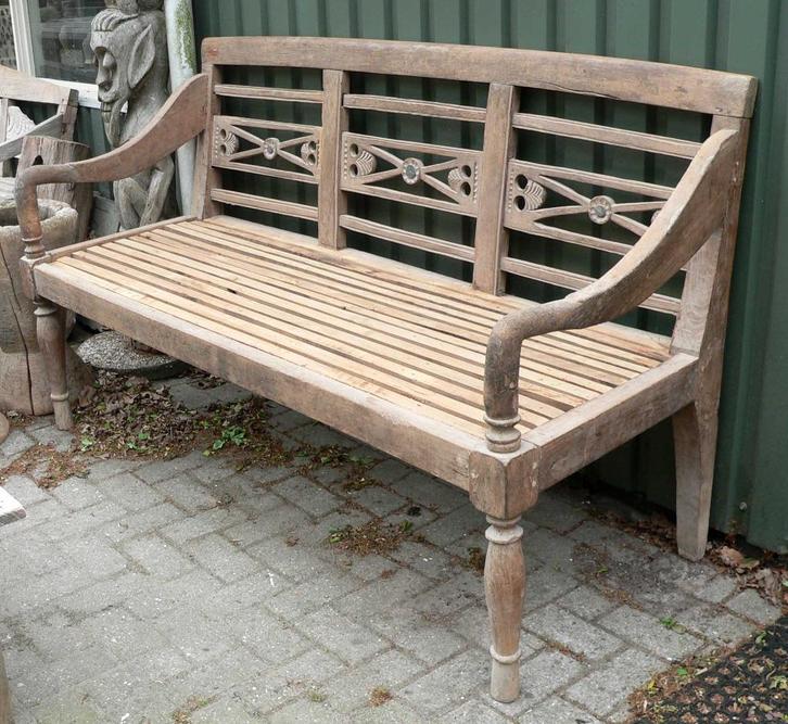 Mooie teak stationsbank BR3 tuin terras bank Bali Ibiza hout, Antiek en Kunst, Antiek | Meubels | Stoelen en Banken, Ophalen of Verzenden
