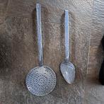 Vintage Emaille schuimspaan en lepel grijsgewolkt, Antiek en Kunst, Ophalen of Verzenden