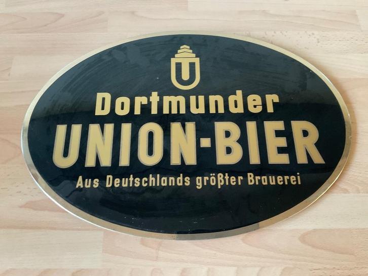 Vintage reclamebord Dortmunder Union, Verzamelen, Biermerken, Gebruikt, Reclamebord, Plaat of Schild, Overige merken, Ophalen of Verzenden