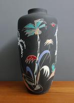50 60 jaren grote ZELDZAME KETO vaas palmbomen vogels, Huis en Inrichting, Woonaccessoires | Vazen, Gebruikt, Zwart, Aardewerk of Porselein