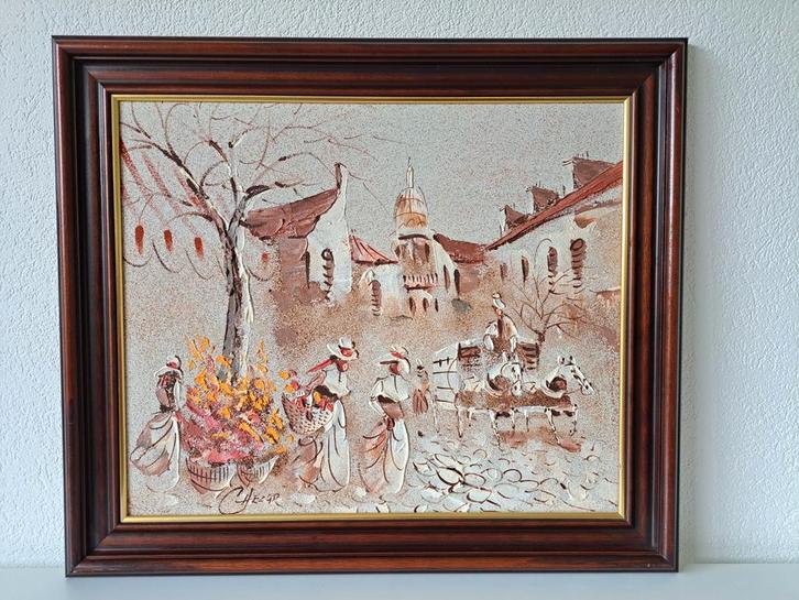 Boris Chezar schilderij - Impressionistisch stadsgezicht, Antiek en Kunst, Kunst | Schilderijen | Klassiek, Ophalen