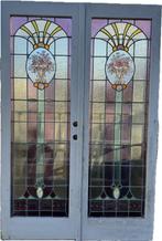 Set Jugendstil openslaande glas in lood deuren 207x138cm., Ophalen
