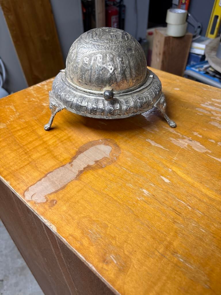 Antieke zilveren botervloot met deksel, Antiek en Kunst, Ophalen of Verzenden, Zilver
