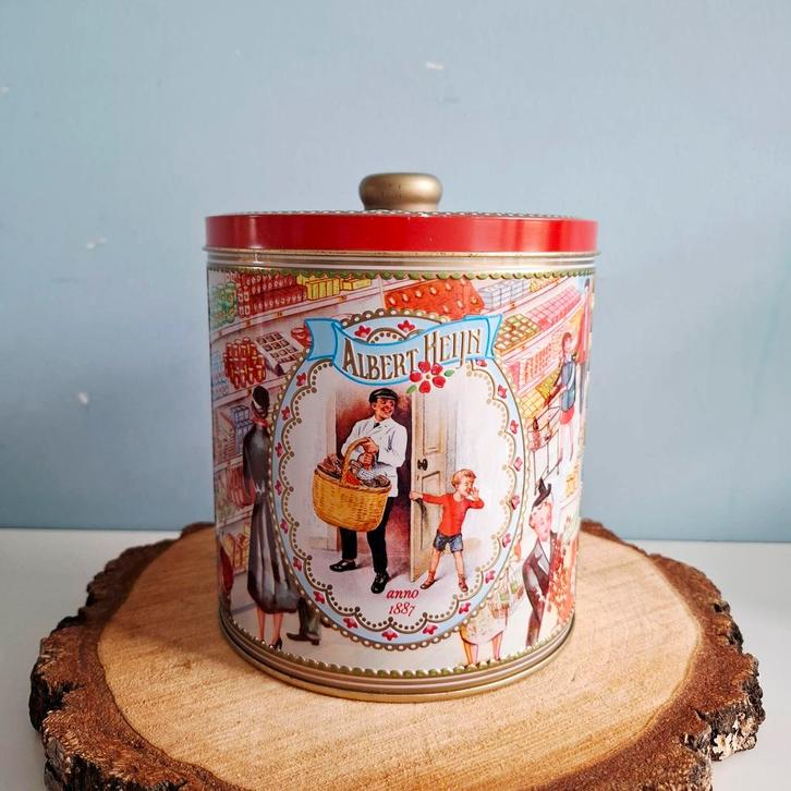 Albert Heijn, jubileumblik met rood deksel, Verzamelen, Blikken, Zo goed als nieuw, Koek(jes), Ophalen of Verzenden