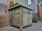 Industriele Werkbank Groen | Vintage Dressoir Lage Kast Hout, Gebruikt, 100 tot 150 cm, 75 cm of meer, Metaal