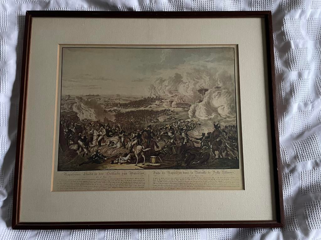 Slag bij Waterloo - Napoleon Oude Prent, Ophalen of Verzenden
