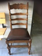 Vintage eettafelstoel bruin leer hout 3 stuks als nieuw, Ophalen, Gebruikt, Jaren 70\ 80, Hout