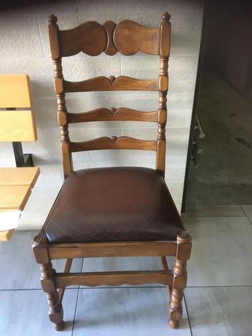 Vintage eettafelstoel bruin leer hout 3 stuks als nieuw beschikbaar voor biedingen