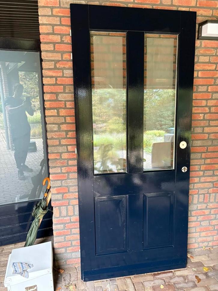 Voordeur Top kwaliteit Massief meranti Hout blauw Wit, Doe-het-zelf en Verbouw, Deuren en Horren, Gebruikt, Buitendeur, 200 tot 215 cm