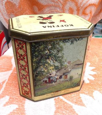 oud koffieblik/ voorraaddoos Koffina met maatschepje beschikbaar voor biedingen