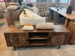 Magazijn leegverkoop tv meubel carved mangohout metaal zwart, Nieuw, Ophalen of Verzenden, Info@wkhome.nl, Argonweg 20 Amersfoort