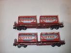 2x Minitrix Hoyer Containerwagons, Gebruikt, Gelijkstroom, Trix, Wagon