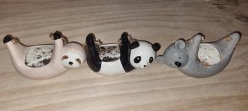 3x hang bloempot panda, luiaard en koala beschikbaar voor biedingen