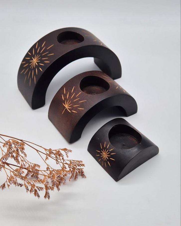 Houten Etnische Kaarsenhouders - Handgemaakt, Huis en Inrichting, Woonaccessoires | Kandelaars en Kaarsen, Nieuw, Kandelaar, Minder dan 25 cm