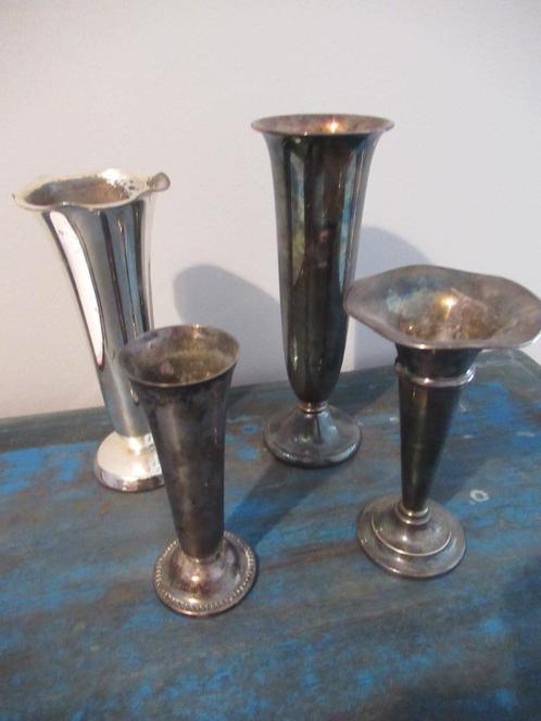 4 oude verzilverde ROZENVAASJES, Antiek en Kunst, Antiek | Goud en Zilver, Ophalen of Verzenden