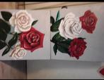 Te koop twee mooie witte en rode rozen schilderijen., Ophalen of Verzenden, Zo goed als nieuw