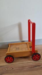 Houten loopkar met blokken, Ophalen, Zo goed als nieuw, Duw- of Trekspeelgoed