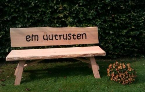 Cadeau tip houten bank met tekst, Tuin en Terras, Tuinbanken, Zo goed als nieuw, Hout, Ophalen of Verzenden