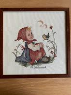Borduurwerk Hummelmeisje met vogel, 32x32 cm, Hobby en Vrije tijd, Borduren en Borduurmachines, Ophalen of Verzenden, Gebruikt
