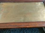 Oud Spreuk op koperen plaat, Huis en Inrichting, Tafels | Salontafels, Ophalen, Rechthoekig, 50 tot 100 cm, Minder dan 50 cm
