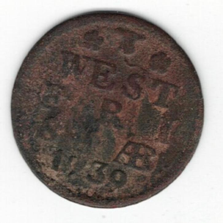 25-2175 West Friesland 1 duit 1739, Postzegels en Munten, Munten | Nederland, Losse munt, Overige waardes, Vóór koninkrijk, Verzenden