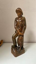 Houten beeld visser vintage, Ophalen of Verzenden