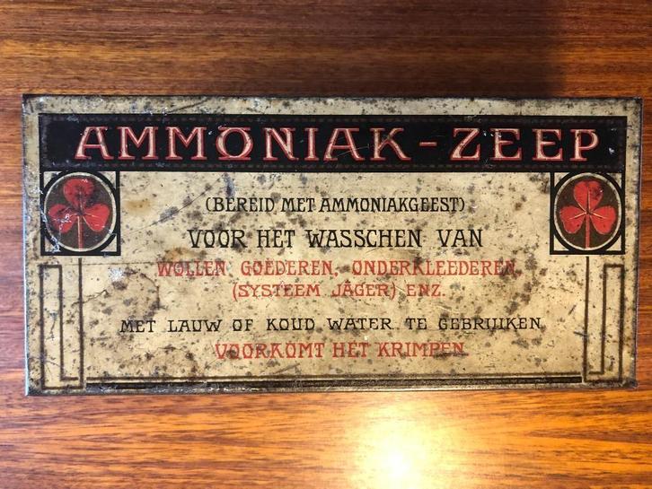Antiek  blik van AMMONIAK-ZEEP ,,  Het  Klaverblad ,, 1910 ., Verzamelen, Blikken, Gebruikt, Overige, Overige merken, Ophalen of Verzenden