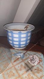 Leuke blauw-wit plantenpot 21 cm doorsnede, 15 cm hoog, Tuin en Terras, Gebruikt, Rond, Ophalen of Verzenden, Balkon