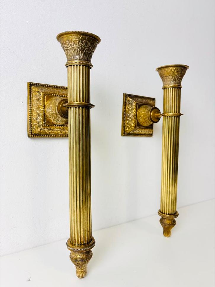 Paar antieke muurtorchères neoklassiek, Antiek en Kunst, Antiek | Kandelaars, Koper of Brons, Ophalen of Verzenden