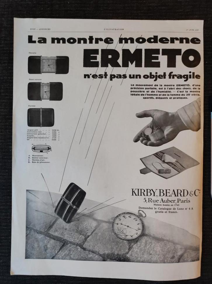 Ermeto horloge advertentie uit 1929, Verzamelen, Merken en Reclamevoorwerpen, Ophalen of Verzenden