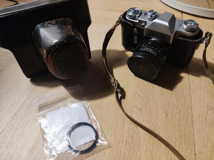 Zenit 3M + Helios 44 (-1) KMZ + tas + mountring m39 naar m42, Audio, Tv en Foto, Fotocamera's Analoog, Spiegelreflex, Overige Merken