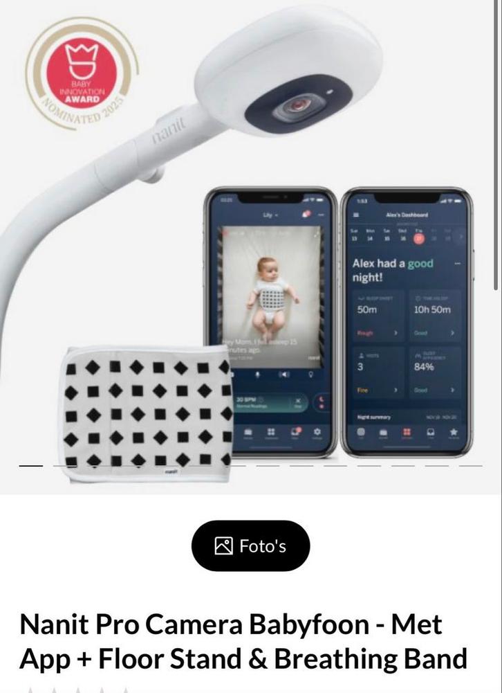Nanit Pro Babyfoon + Vloerstand (nieuw in doos), Kinderen en Baby's, Babyfoons, Nieuw, 250 meter of meer, Camera, Ophalen