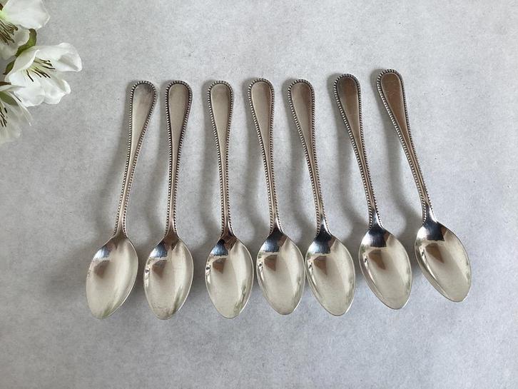 Verzilverde theelepels 7x DE Hooijkaas (HH) 100 parelrandje, Antiek en Kunst, Antiek | Bestek, Ophalen of Verzenden