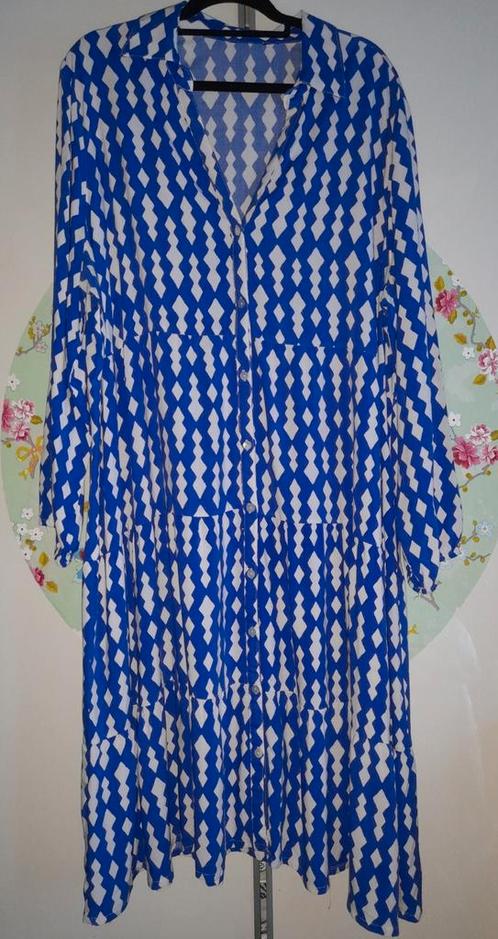 Konings Blauw Witte Doorknoop Jurk 48 50 viscose/katoen, Kleding | Dames, Grote Maten, Zo goed als nieuw, Jurk, Blauw, Ophalen of Verzenden