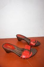 sandalen met houten hak en rode leren bandjes, Kleding | Dames, Gedragen, Sandalen of Muiltjes, Sarah, Verzenden