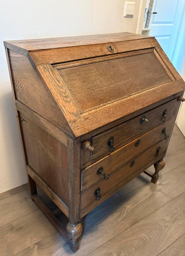 Klassiek vintage uitklapbaar bureau schrijftafel secretaire, Huis en Inrichting, Kasten | Secretaires, Gebruikt, Ophalen