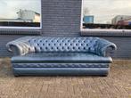 Engels Chesterfield bank jeans blauw geknoopte zitting, Gebruikt, 125 cm of meer, Leer, Ophalen of Verzenden