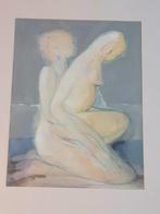 schilderij gouache "zittend paren" Dé, David Granaat Bergen, Antiek en Kunst, Ophalen