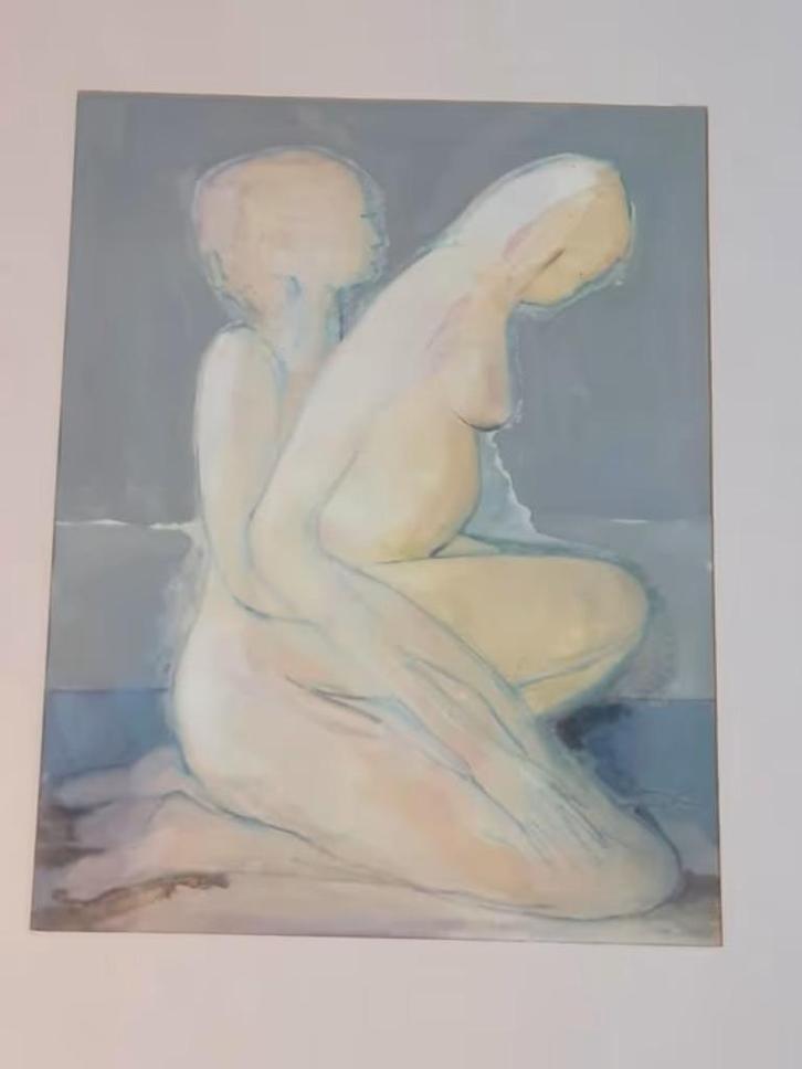 schilderij gouache "zittend paren" Dé, David Granaat Bergen, Antiek en Kunst, Kunst | Schilderijen | Modern, Ophalen