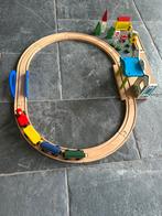 Houten trein set met station, Ophalen of Verzenden, Zo goed als nieuw, Duw- of Trekspeelgoed