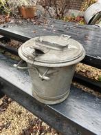ANTWERPEN VINTAGE ZINKEN VUILNISEMMER VUILBAK 60 LITER TUIN, Antiek en Kunst, Curiosa en Brocante, Ophalen of Verzenden