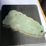 Natuurlijk jade jadeiet hanger (FEI CUI) vis symbool, Verzenden, Nieuw, Met edelsteen, Zilver