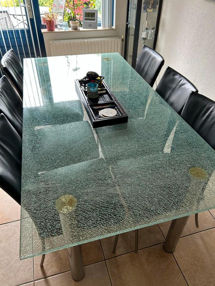 Glazen eettafel - 6 persoons - Tiel, Huis en Inrichting, Tafels | Eettafels, Gebruikt, 100 tot 150 cm, 150 tot 200 cm, Vijf personen of meer