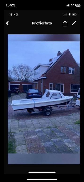 Te koop / Te ruil placom 450 , Visbootje + motor 5pk beschikbaar voor biedingen