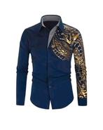 Nieuw donkerblauw heren overhemd met print maat M., Kleding | Heren, Ophalen of Verzenden, Nieuw, Blauw, Halswijdte 39/40 (M)