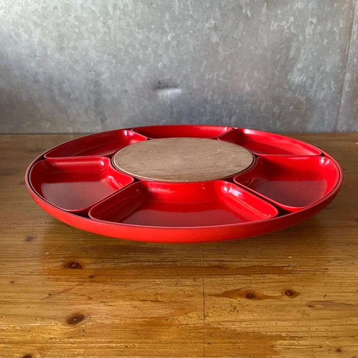 OPRUIMING Vintage lazy susan kunststof en hout jaren 60 70, Huis en Inrichting, Woonaccessoires | Dienbladen, Gebruikt, Kunststof