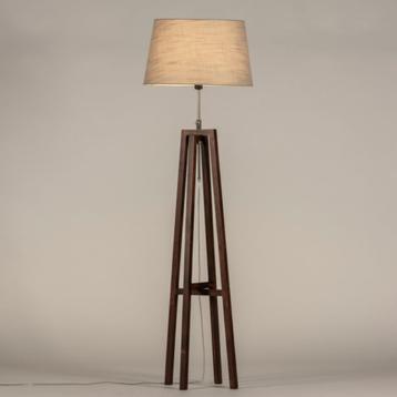 vloerlamp tripod waltnoot bruin kap taupe bank hoekbank lamp beschikbaar voor biedingen