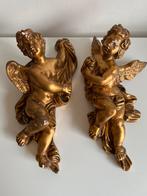 2 Vintage Gouden Wandornament Kerst Engelen Putti Gips 50’s, Antiek en Kunst, Antiek | Wandborden en Tegels, Ophalen of Verzenden