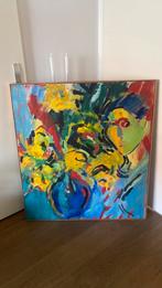 Groot kleurrijk schilderij op doek. 1 x 1 meter, Antiek en Kunst, Ophalen