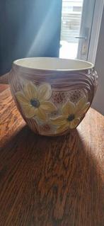 Bloempot jugendstil gesigneerd, Rond, Ophalen of Verzenden, Aardewerk, Minder dan 40 cm